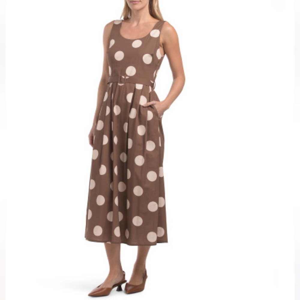 LINEA MODA Made In Italy Sleeveless Polka Dot Midi Dress